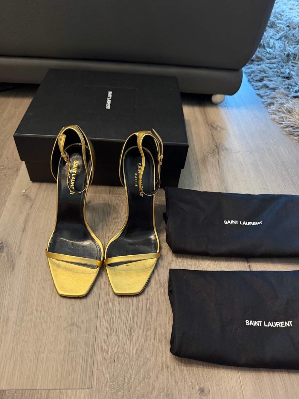 Saint Laurent Gold Opyum Ankle-Strap Sandals 110 YSL HEEL - Picture 5 of 9